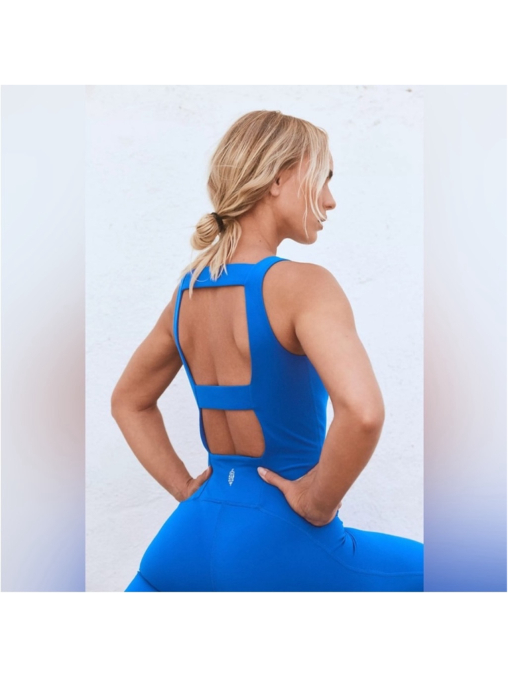Free People Movement Never Better Strappy Back Jumpsuit Electric Cobalt Sz Small - Picture 2 of 9